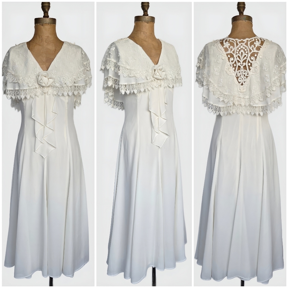 Vintage Scott McClintock Cream Lace Rose Dress - Picture 9 of 9